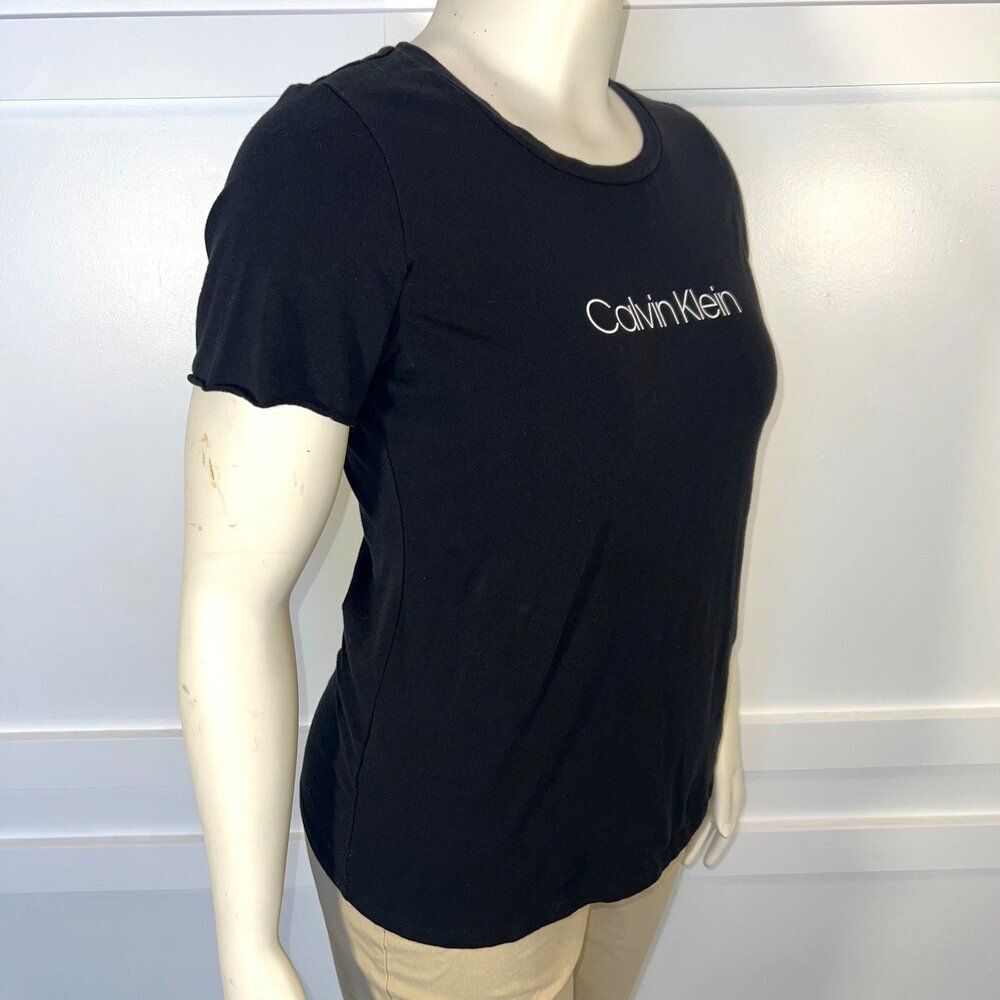 Calvin Klein Tee Shirt Womens L Sleep Tee Black White Logo Short Sleeve - Picture 3 of 8